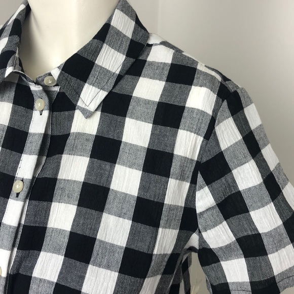 Madewell Black/White Gingham Peplum Short Sleeve Button Down Shirt Size S - Picture 5 of 13